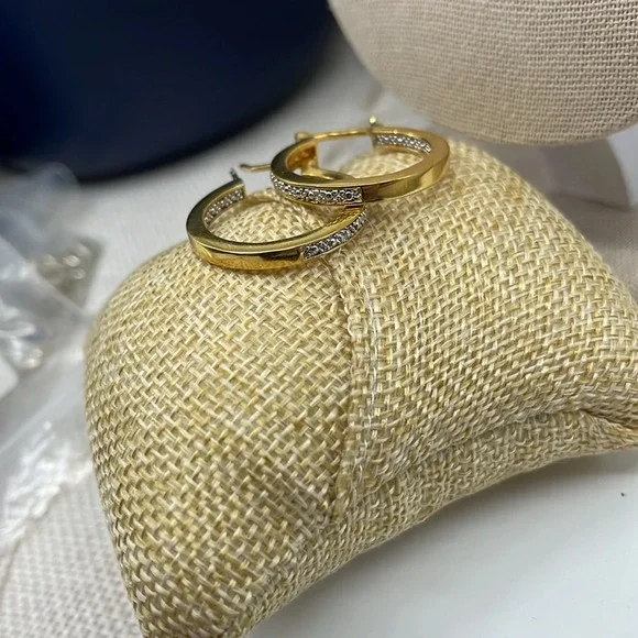 ✨ Vintage Thai .925 Sterling Silver Gold Overlay Hoop Earrings - Picture 15 of 15